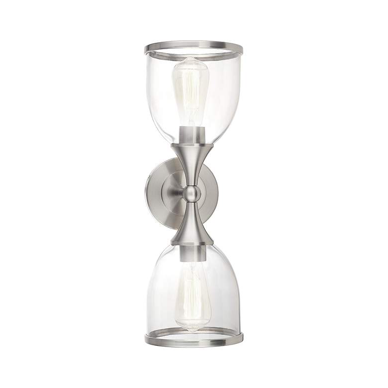 Image 6 2 Light Brushed Nickel Vanity Sconce with Mouth Blown Clear Glass more views