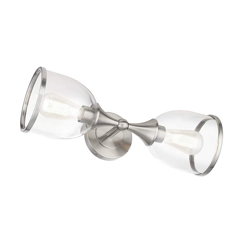 Image 7 2 Light Brushed Nickel Vanity Sconce with Mouth Blown Clear Glass more views