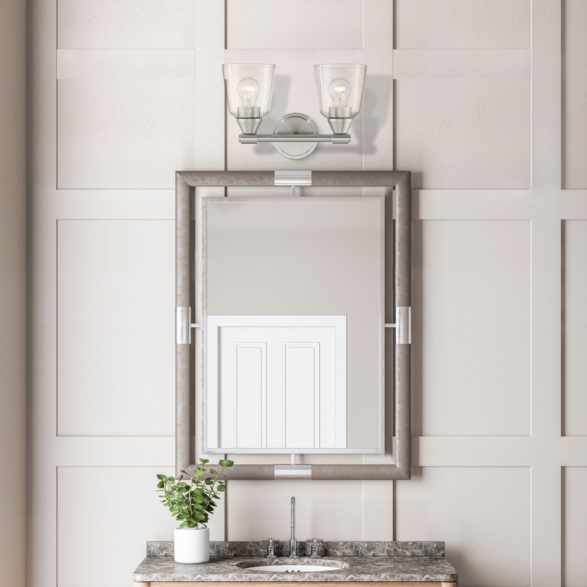 2 Light Brushed Nickel Vanity Sconce