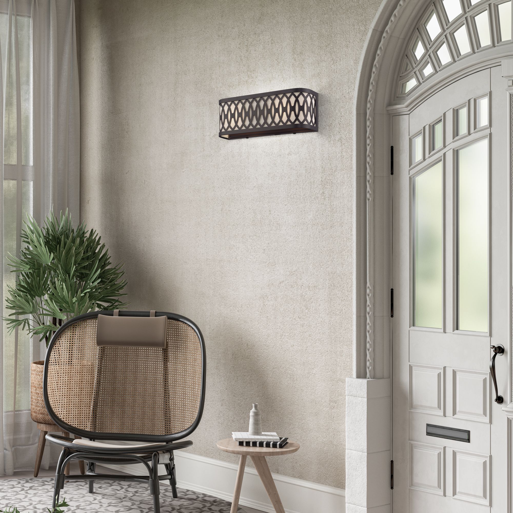 2 Light English Bronze ADA Sconce with Oatmeal Shade