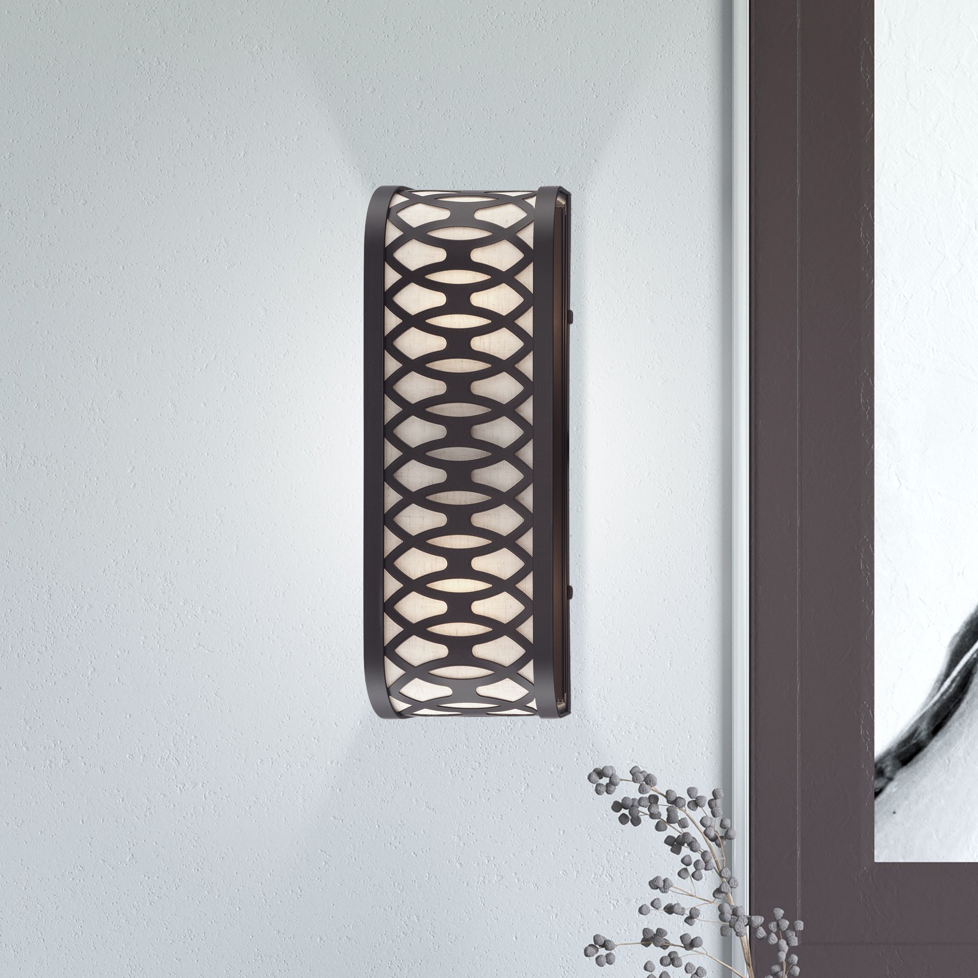 2 Light English Bronze ADA Sconce with Oatmeal Shade