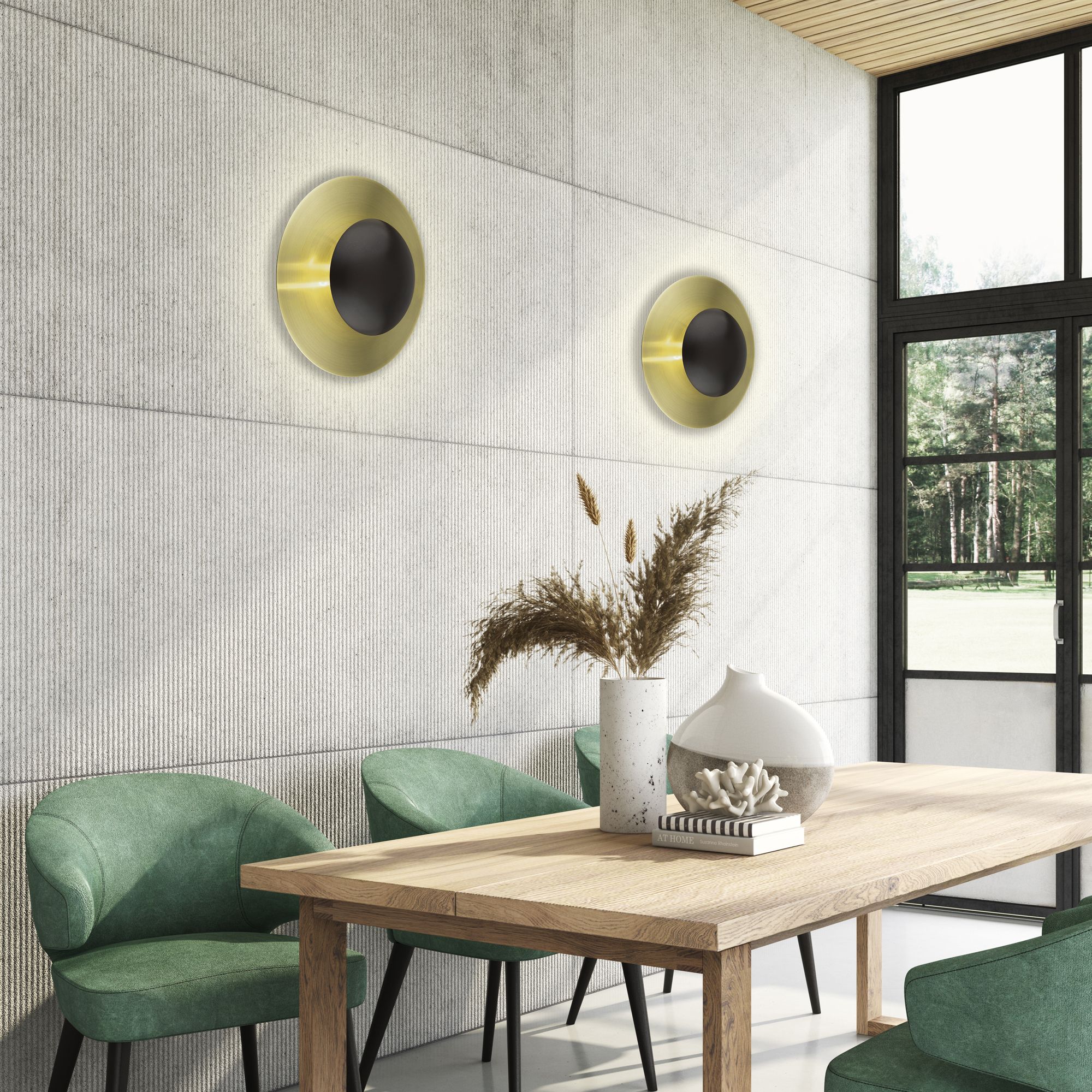 2 Light English Bronze Large Semi-Flush with Antique Brass Backplate