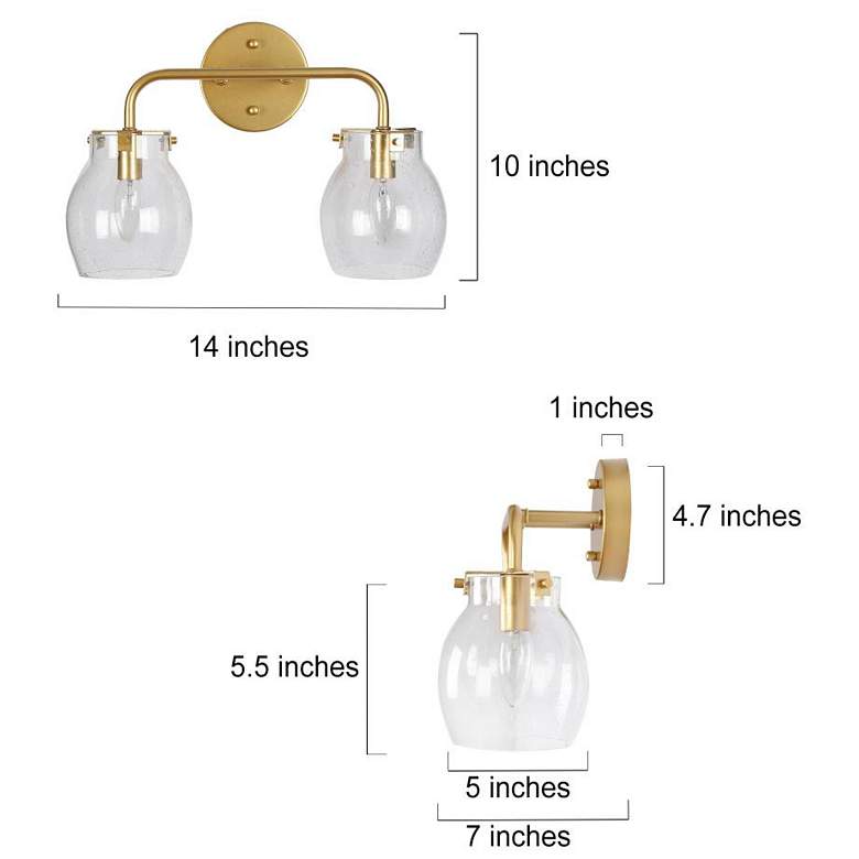 Image 2 2-Light Gold Bathroom Vanity Light with Seeded Glass more views
