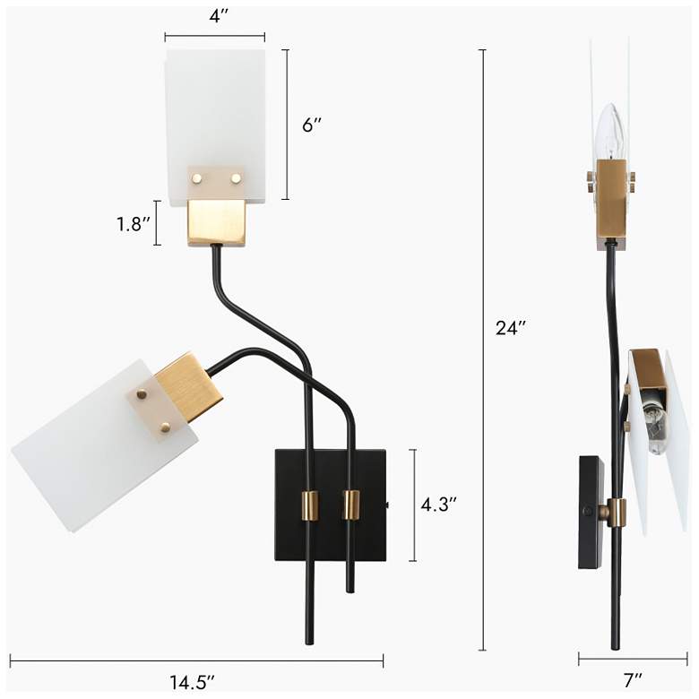Image 5 2-light Matte Black Frosted Glass Wall Lamp more views
