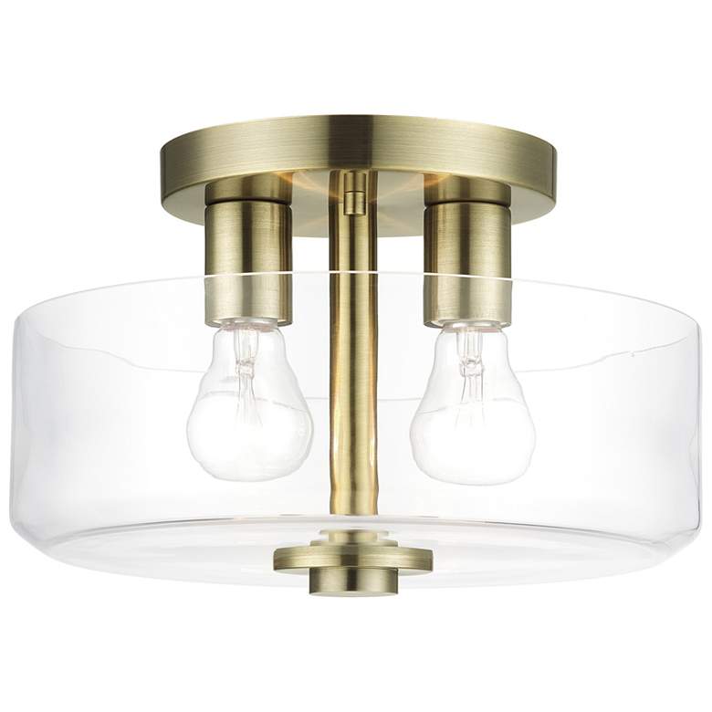 Image 1 2 Light Medium Semi-Flush with Mouth Blown Clear Glass
