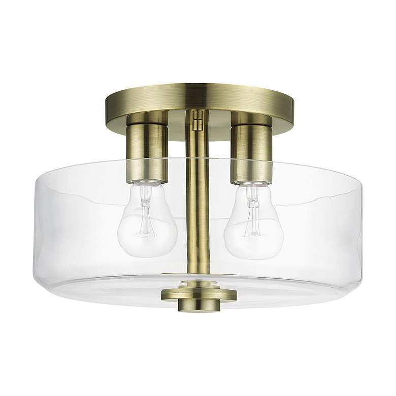 Image 3 2 Light Medium Semi-Flush with Mouth Blown Clear Glass more views