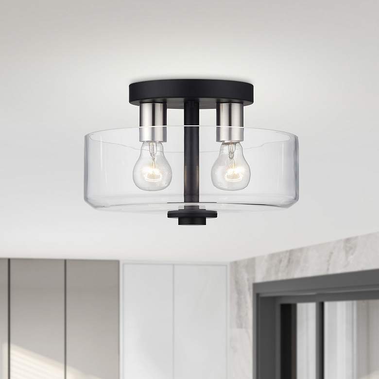 Image 1 2 Light Medium Semi-Flush with Mouth Blown Clear Glass