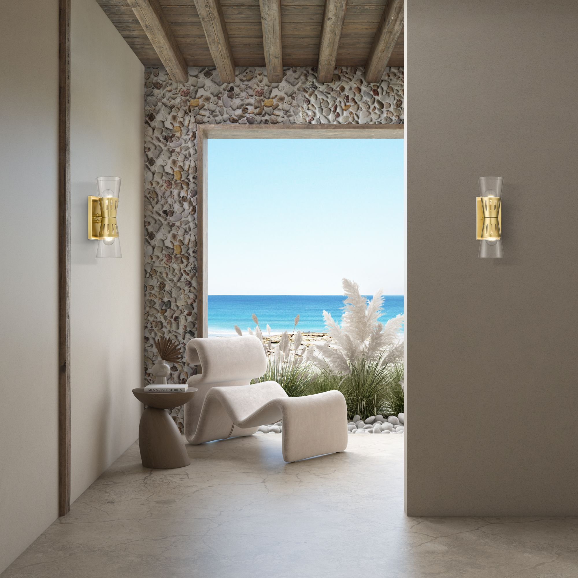 2 Light Natural Brass Sconce