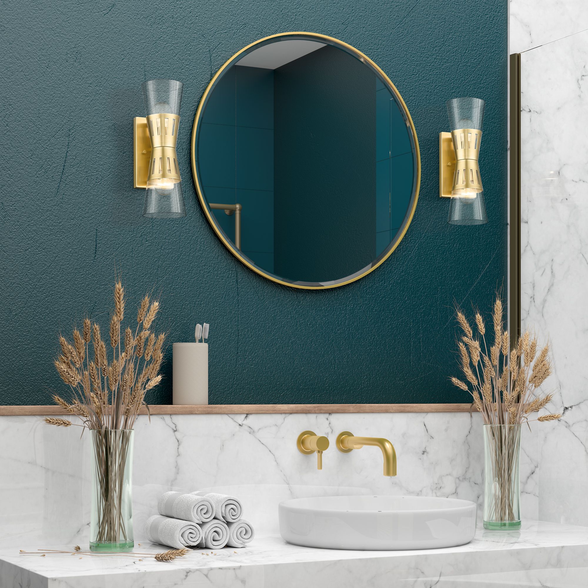 2 Light Natural Brass Sconce