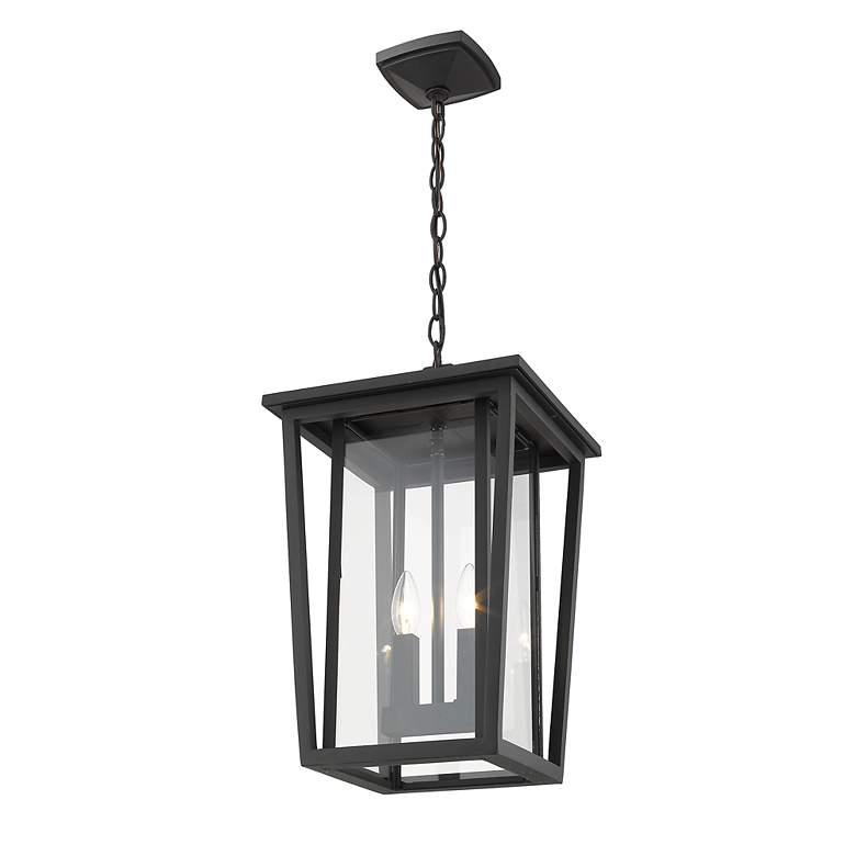 Image 2 2 Light Outdoor Chain Mount Ceiling Fixture in Black finish more views