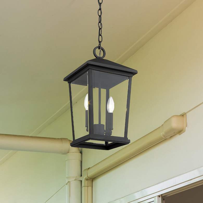 Image 1 2 Light Outdoor Chain Mount Ceiling Fixture in Black finish