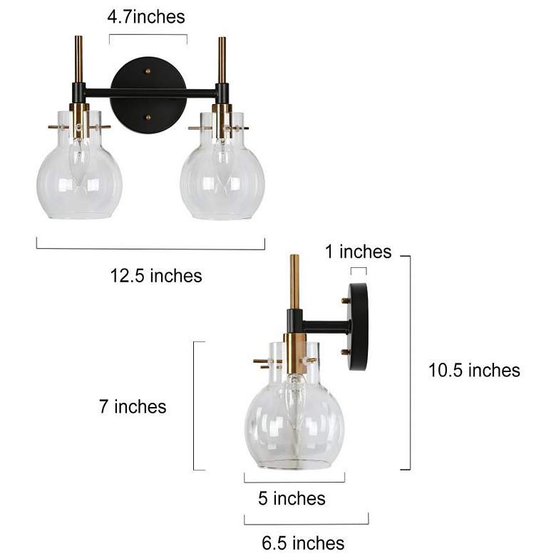 Image 2 2-Light Plating Brass and Black Bathroom Vanity Light more views