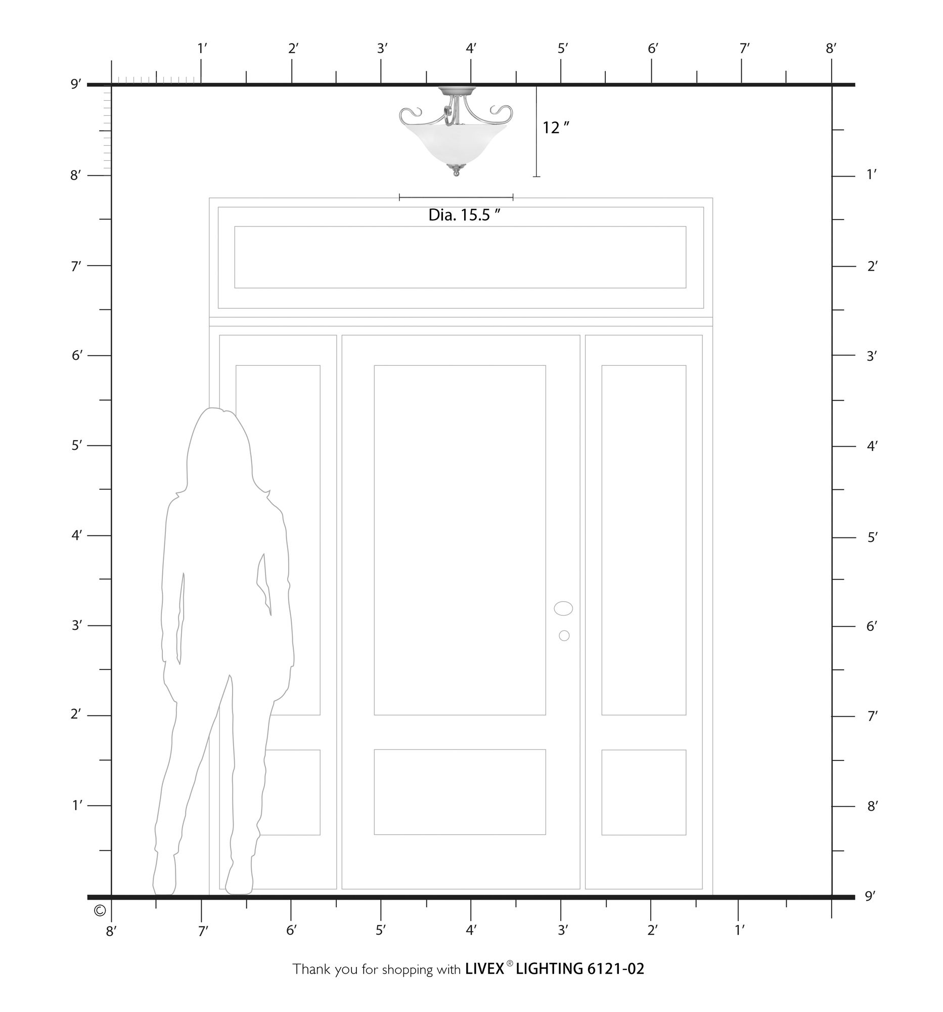 2 Light Polished Brass Ceiling Mount in scene