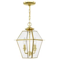 2 Light Polished Brass Outdoor Pendant Lantern