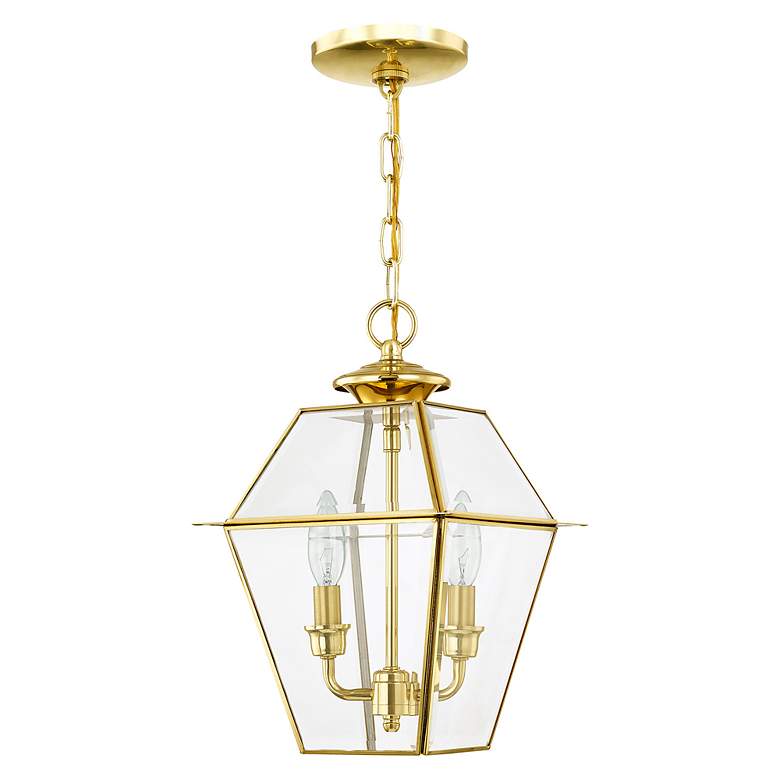 Image 7 2 Light Polished Brass Outdoor Pendant Lantern more views