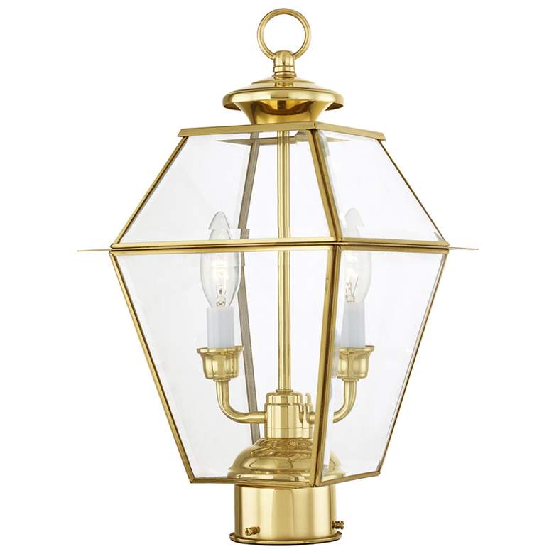 Image 1 2 Light Polished Brass Outdoor Post Top Lantern