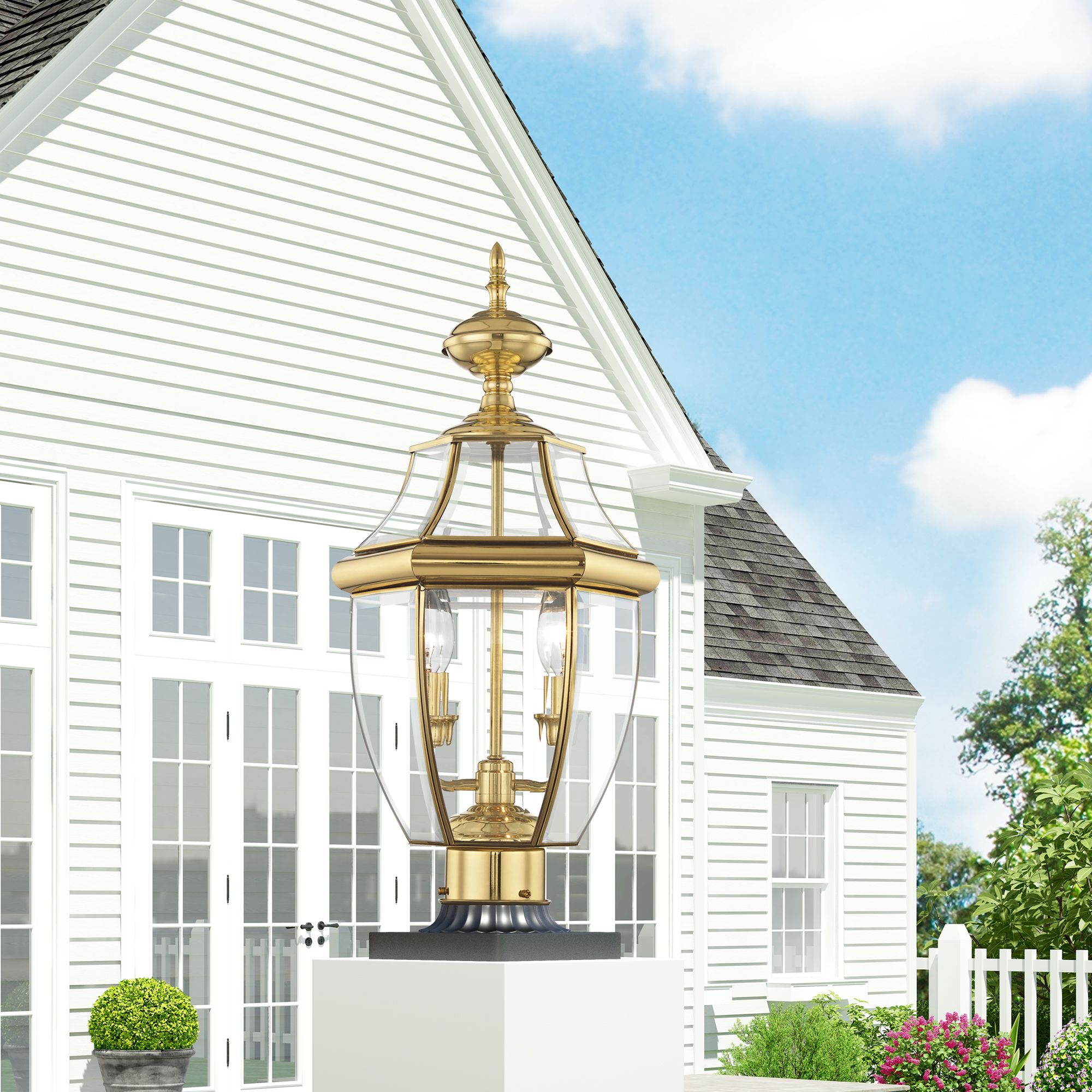 Image 3 2 Light Polished Brass Outdoor Post Top Lantern more views