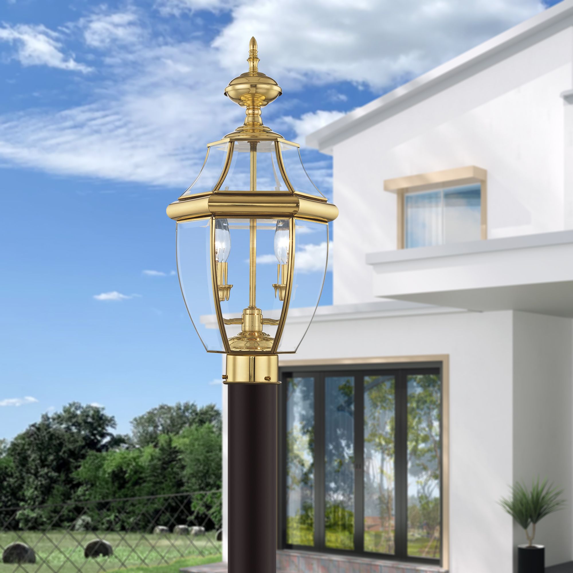 Image 6 2 Light Polished Brass Outdoor Post Top Lantern more views