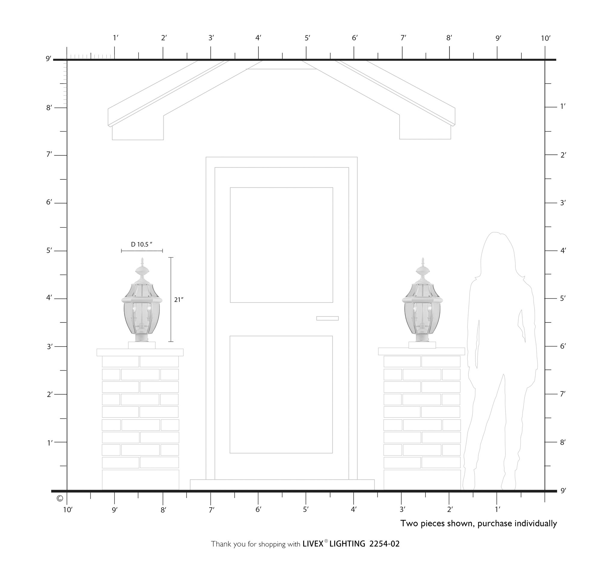 2 Light Polished Brass Outdoor Post Top Lantern