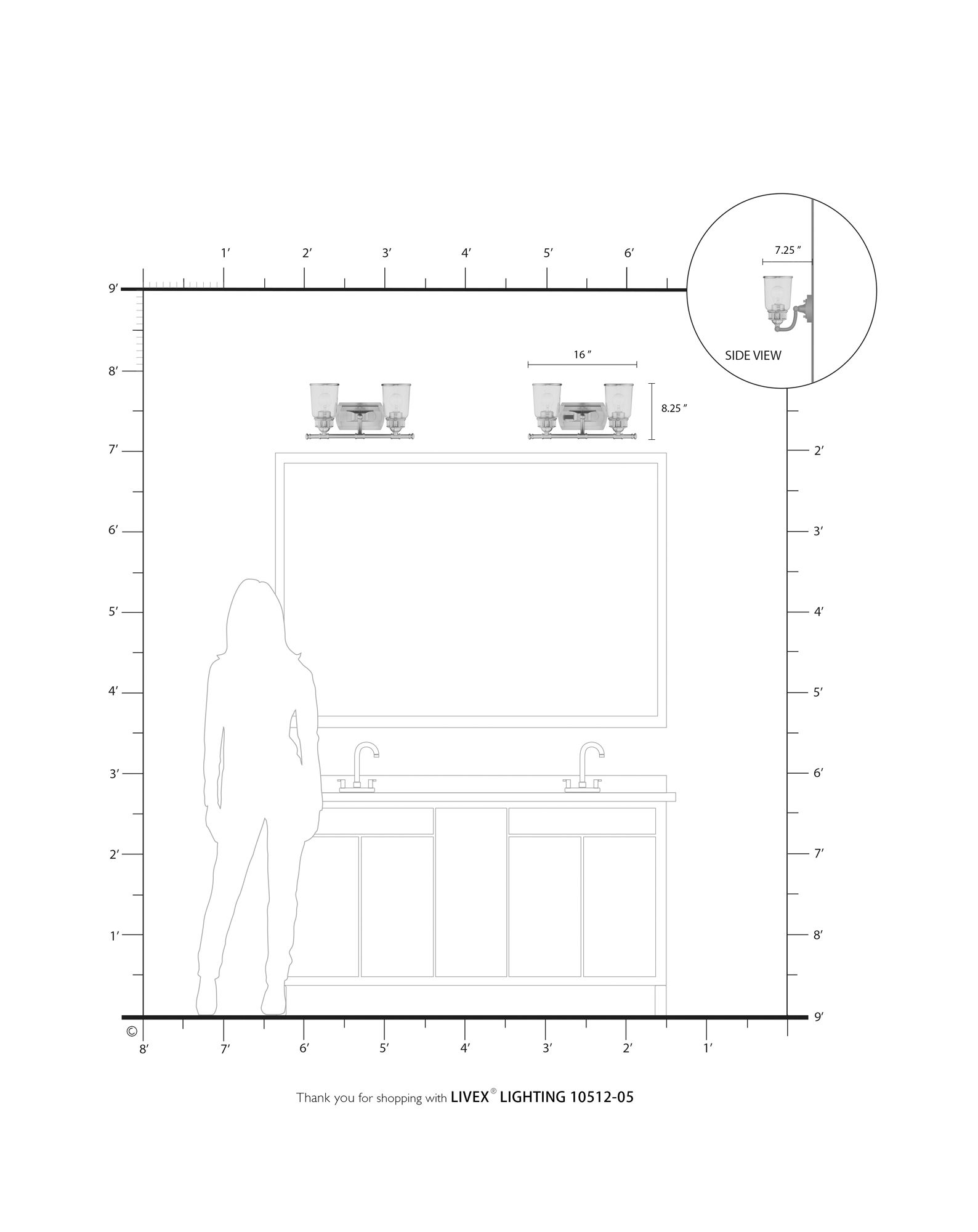 2 Light Polished Chrome Bath Vanity in scene