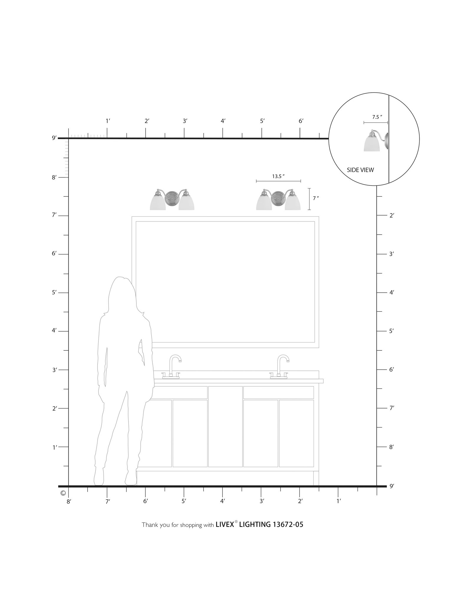 2 Light Polished Chrome Bath Vanity