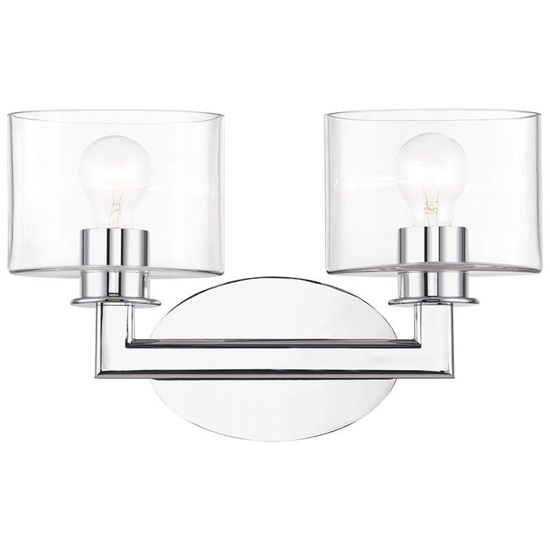Image 2 2 Light Polished Chrome Vanity Sconce with Mouth Blown Clear Glass