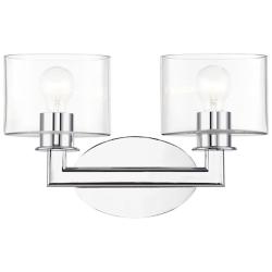 2 Light Polished Chrome Vanity Sconce with Mouth Blown Clear Glass