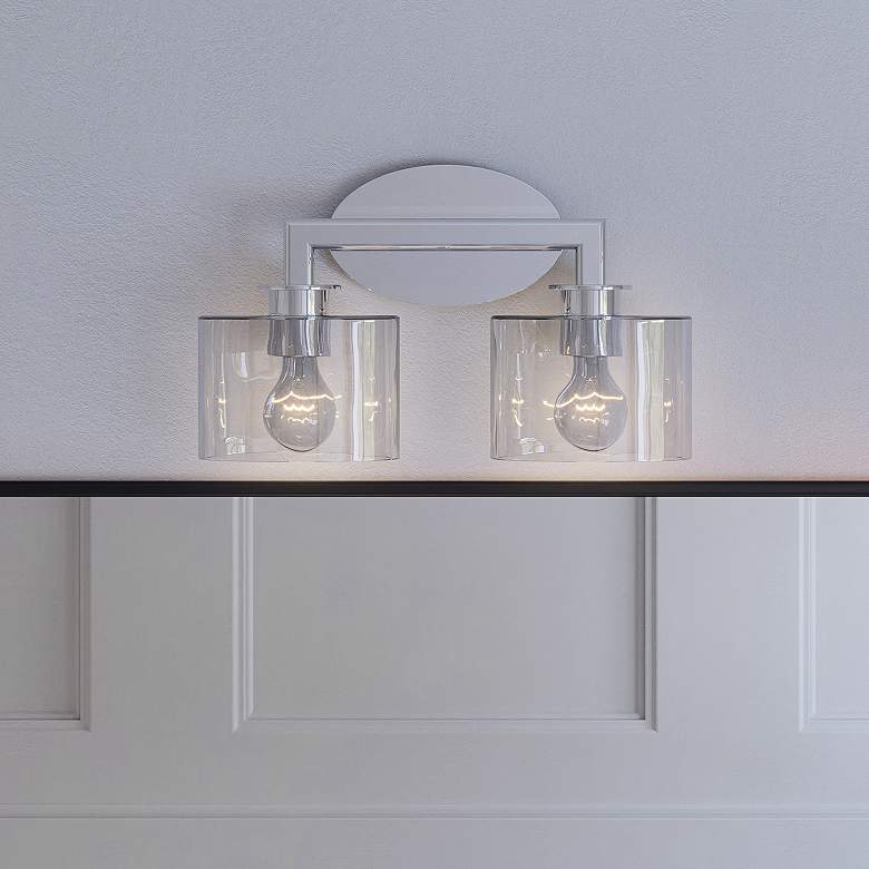 Image 1 2 Light Polished Chrome Vanity Sconce with Mouth Blown Clear Glass