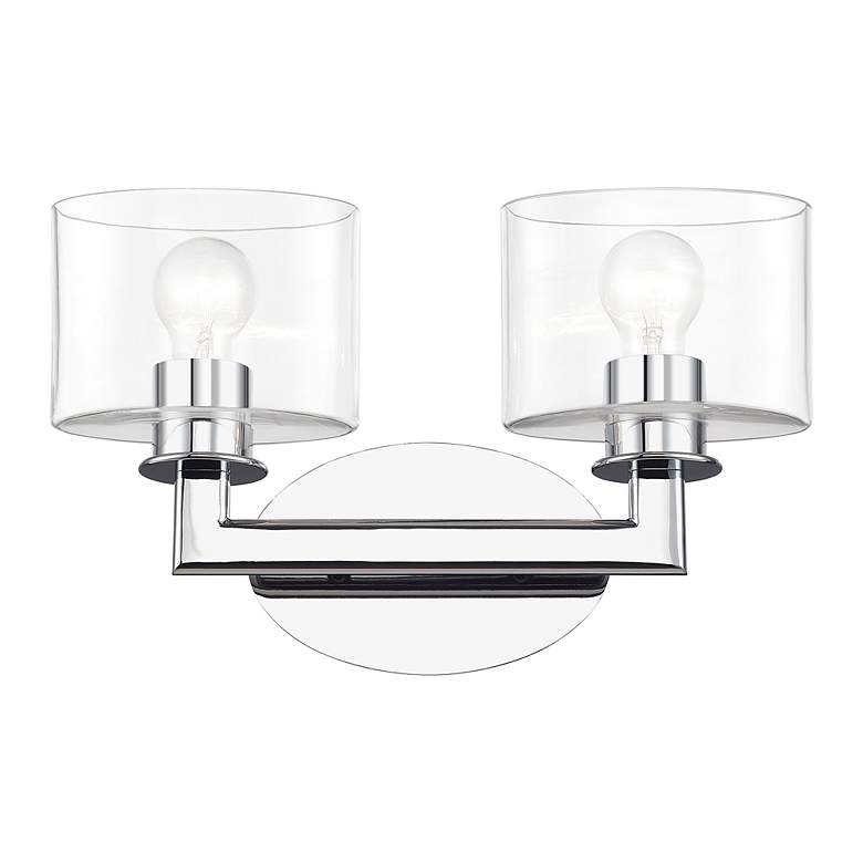 Image 3 2 Light Polished Chrome Vanity Sconce with Mouth Blown Clear Glass more views