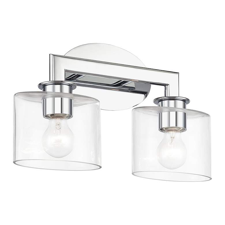 Image 5 2 Light Polished Chrome Vanity Sconce with Mouth Blown Clear Glass more views