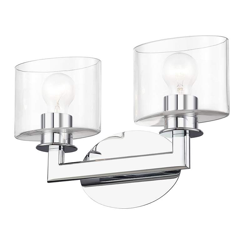 Image 6 2 Light Polished Chrome Vanity Sconce with Mouth Blown Clear Glass more views