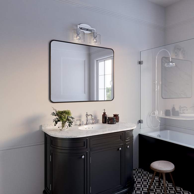 Image 7 2 Light Polished Chrome Vanity Sconce with Mouth Blown Clear Glass more views