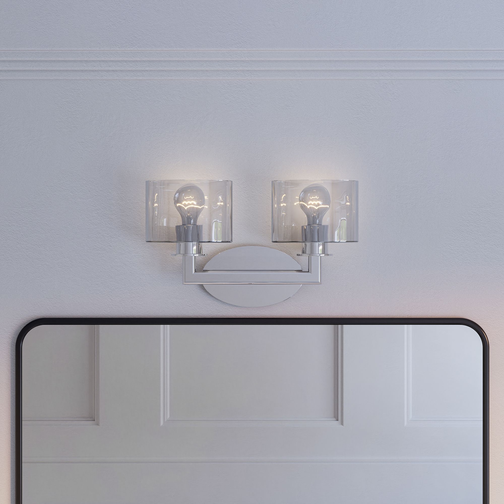 2 Light Polished Chrome Vanity Sconce with Mouth Blown Clear Glass