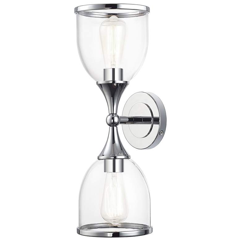 Image 2 2 Light Polished Chrome Vanity Sconce with Mouth Blown Clear Glass