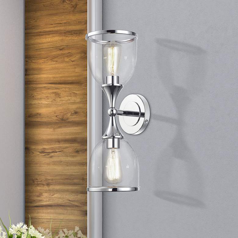 Image 1 2 Light Polished Chrome Vanity Sconce with Mouth Blown Clear Glass