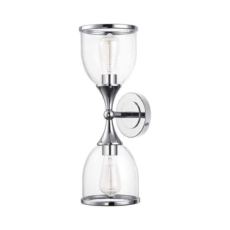 Image 3 2 Light Polished Chrome Vanity Sconce with Mouth Blown Clear Glass more views