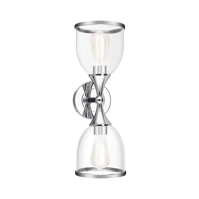 Image 4 2 Light Polished Chrome Vanity Sconce with Mouth Blown Clear Glass more views
