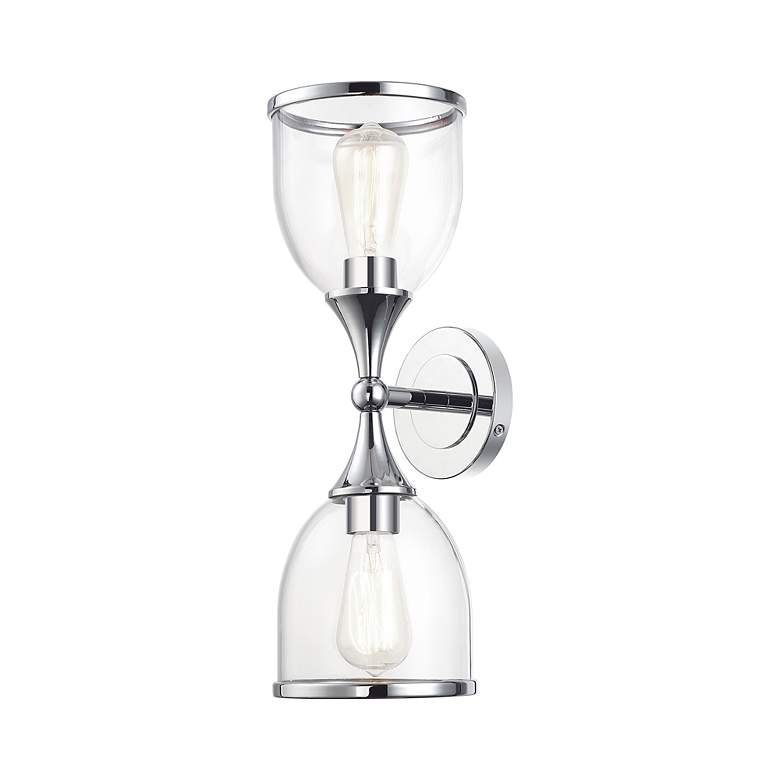 Image 5 2 Light Polished Chrome Vanity Sconce with Mouth Blown Clear Glass more views