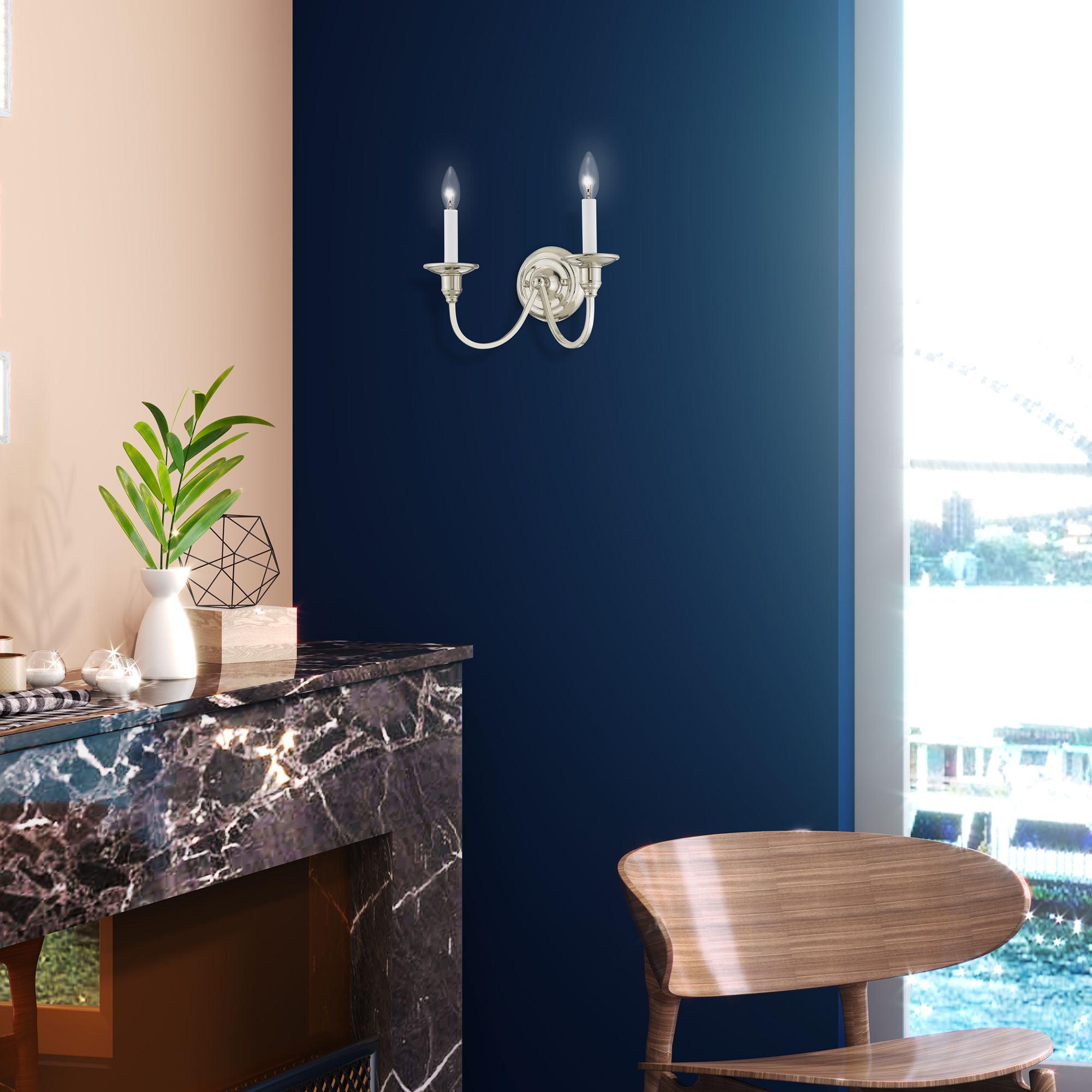 2 Light Polished Nickel Wall Sconce