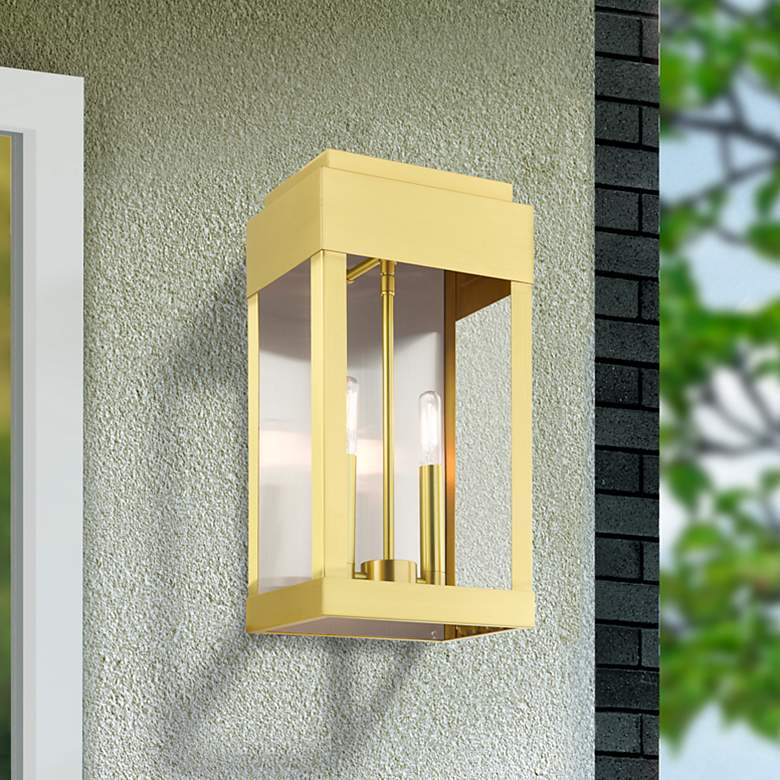 Image 1 2 Light Satin Brass Outdoor Wall Lantern