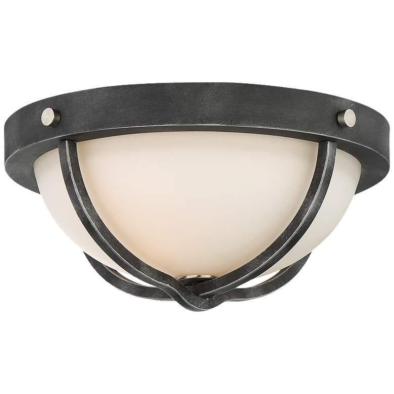 Image 1 2 Light; Sherwood Flush Mount Fixture; Iron Black w/ Brushed Nickel Finish