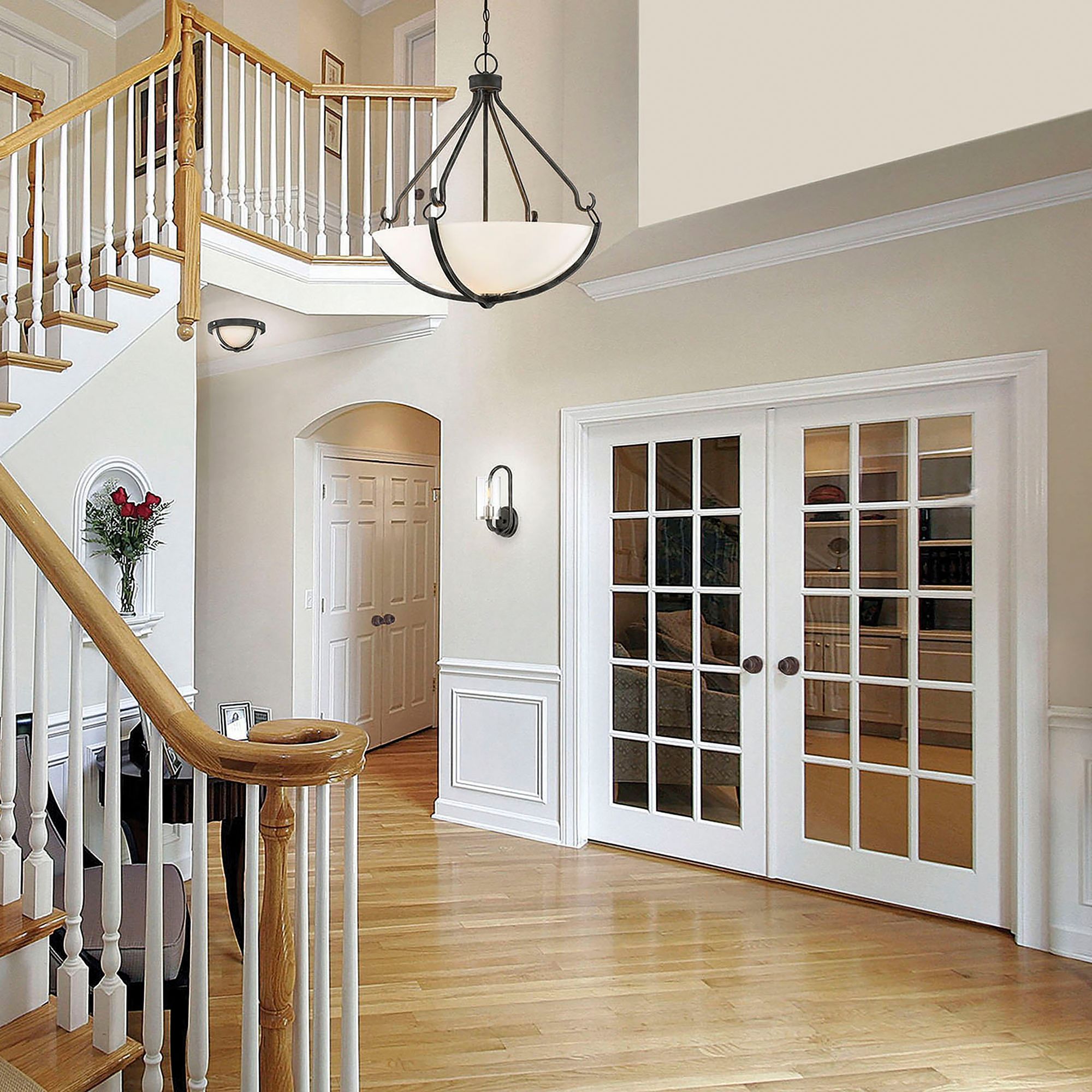 Image 3 2 Light; Sherwood Flush Mount Fixture; Iron Black w/ Brushed Nickel Finish more views