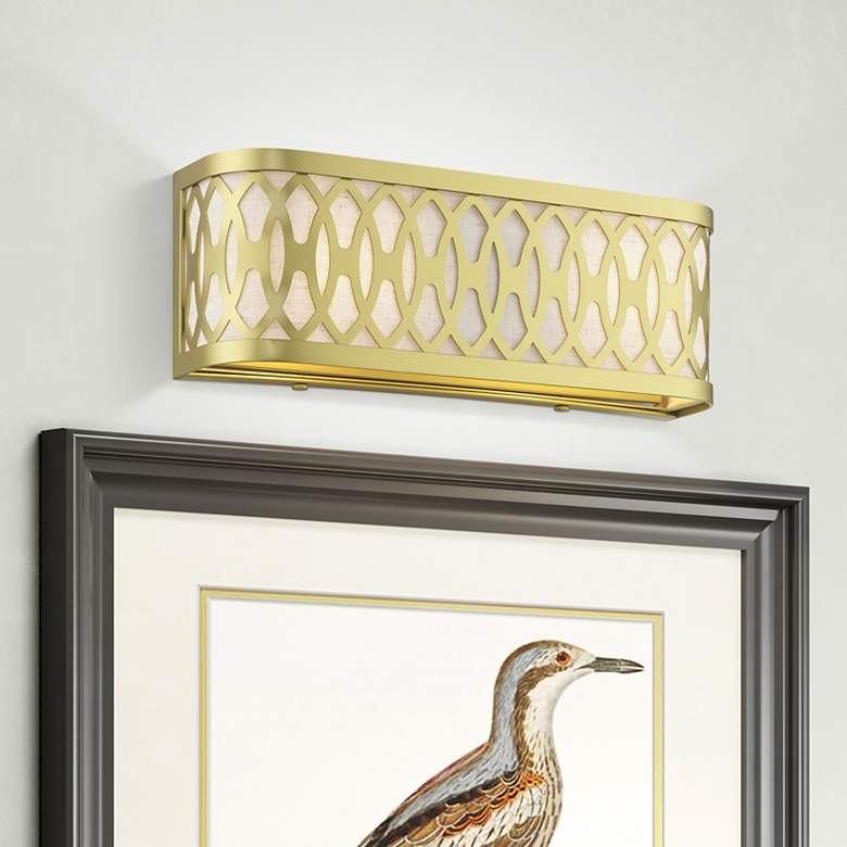 Image 1 2 Light Soft Gold ADA Sconce with Oatmeal Color Shade