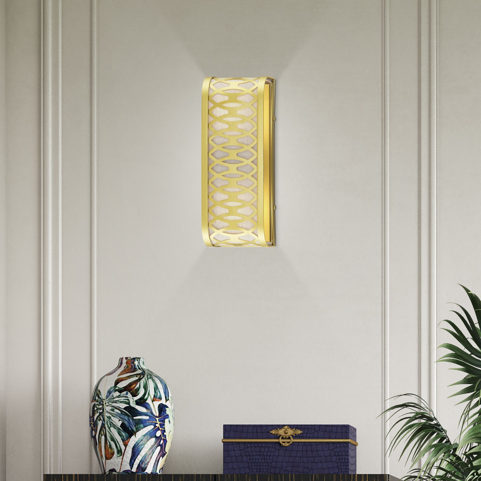 2 Light Soft Gold ADA Sconce with Oatmeal Color Shade