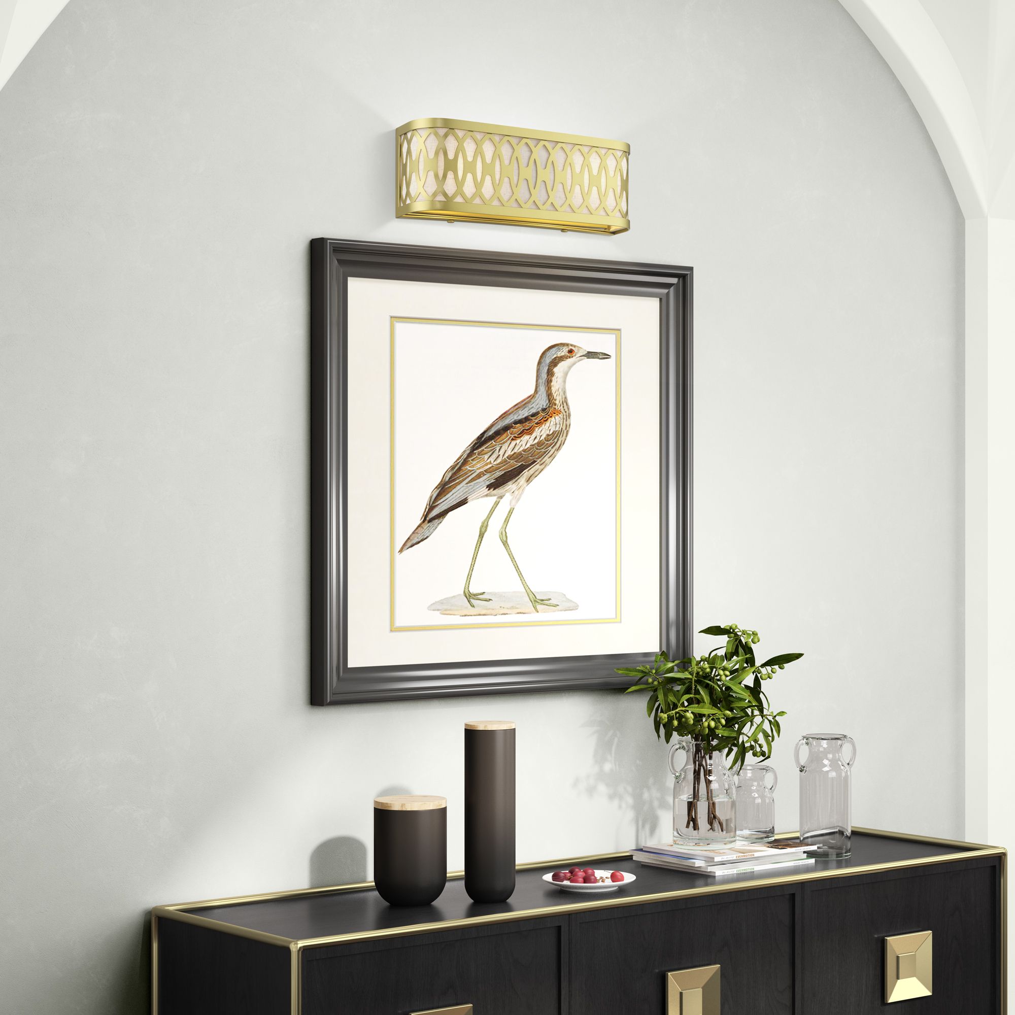2 Light Soft Gold ADA Sconce with Oatmeal Color Shade