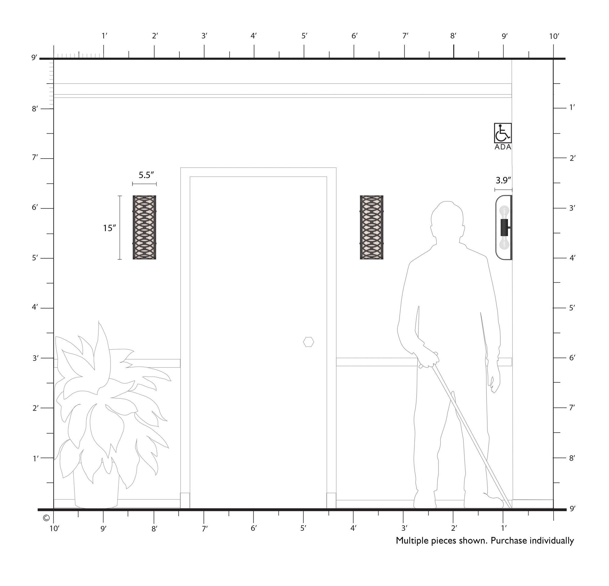 2 Light Soft Gold ADA Sconce with Oatmeal Color Shade