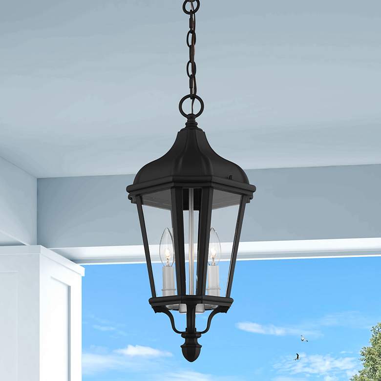 Image 1 2 Light Textured Black Outdoor Pendant Lantern