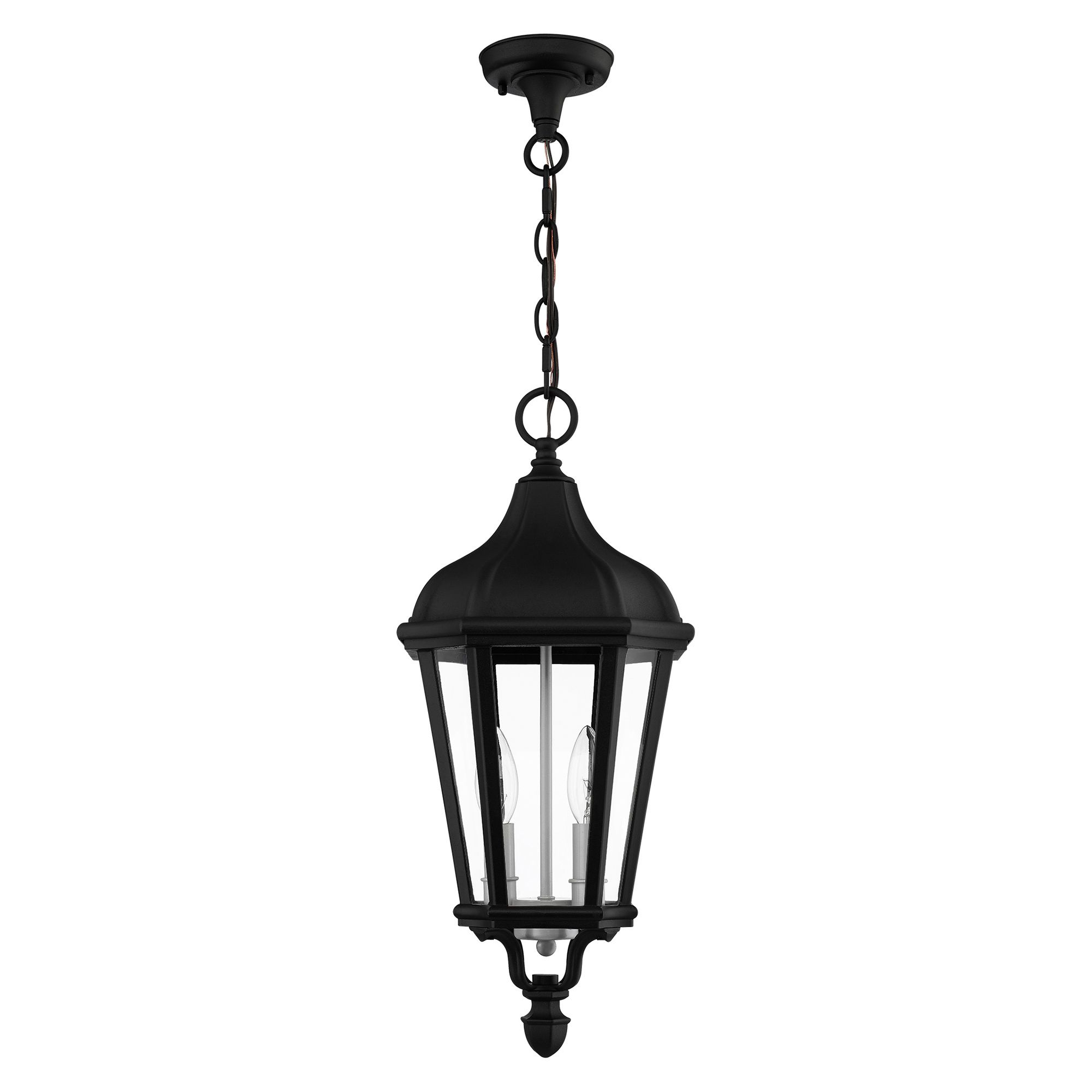 2 Light Textured Black Outdoor Pendant Lantern