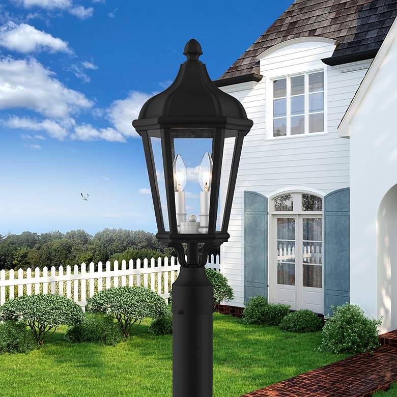 Image 3 2 Light Textured Black Outdoor Post Top Lantern more views