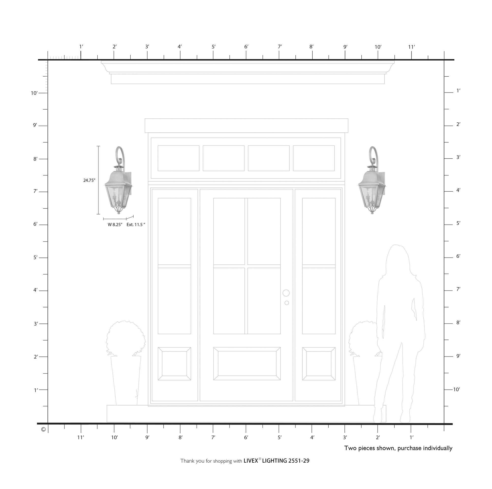 2 Light Vintage Pewter Outdoor Wall Lantern